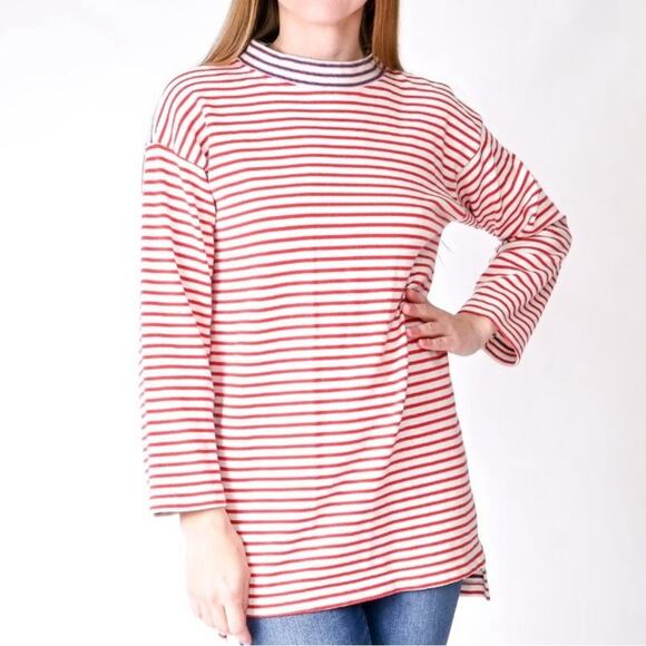 SIR Red White Striped High Low Mock Neck Tunic Sweater Women’s - Picture 10 of 10